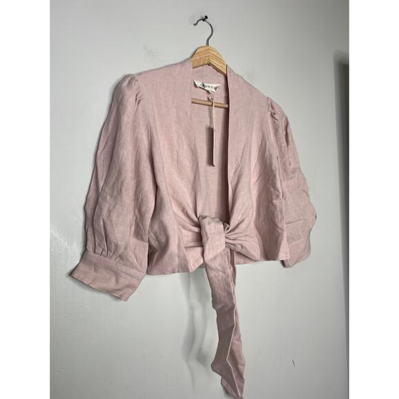 NWT Just Bee Queen Front Tie Puff Sleeve Kali Top Dusty Rose Size: XS - Picture 3 of 7